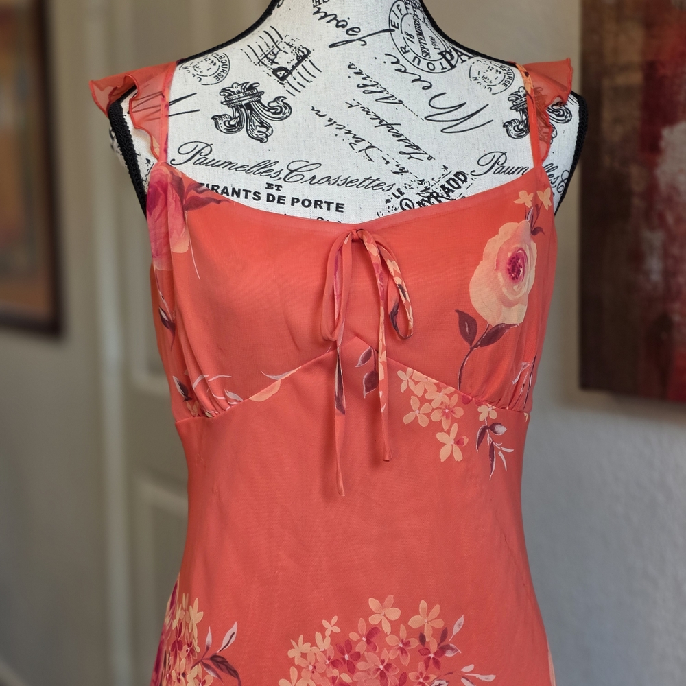 New York and Company - Floral Coral Midi Dress - 18 - Picture 2 of 7